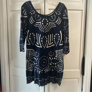 KAS New York Navy and Creamy white Dress